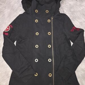 Harley-Davidson Black Pea Coat with Gold Accents